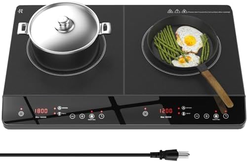 Double Induction Cooktop, Portable 1800W Induction Cooker 2 Burner Independent Touch Control, Ceramic Electric Stove with 9 Temperature and Power Level, Safety Lock, 3 Hour Timer - Black - Image 2
