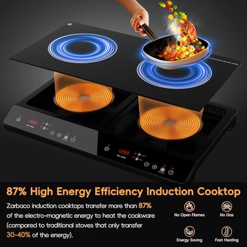 Double Induction Cooktop, Portable 1800W Induction Cooker 2 Burner Independent Touch Control, Ceramic Electric Stove with 9 Temperature and Power Level, Safety Lock, 3 Hour Timer - Black - Image 3