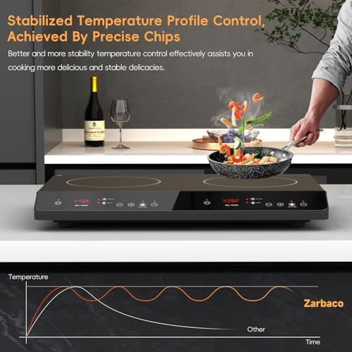 Double Induction Cooktop, Portable 1800W Induction Cooker 2 Burner Independent Touch Control, Ceramic Electric Stove with 9 Temperature and Power Level, Safety Lock, 3 Hour Timer - Black - Image 5