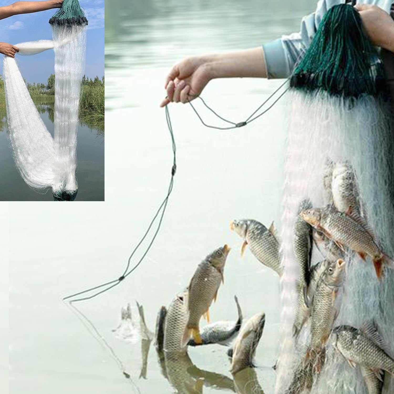 Fishing Net 82 ft x5 ft, Easily Catch Fish nets, Three Layer Sticky Net for More Fish - Image 9