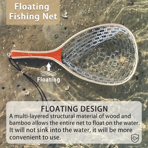 Fly Fishing Net Landing Trout Net Bass Soft 23.62in/20inch Rubber Catch and Release Fish Net with Wooden Handle Frame Magnetic Fly Fishing Accessories Fly Fish Net - Image 2