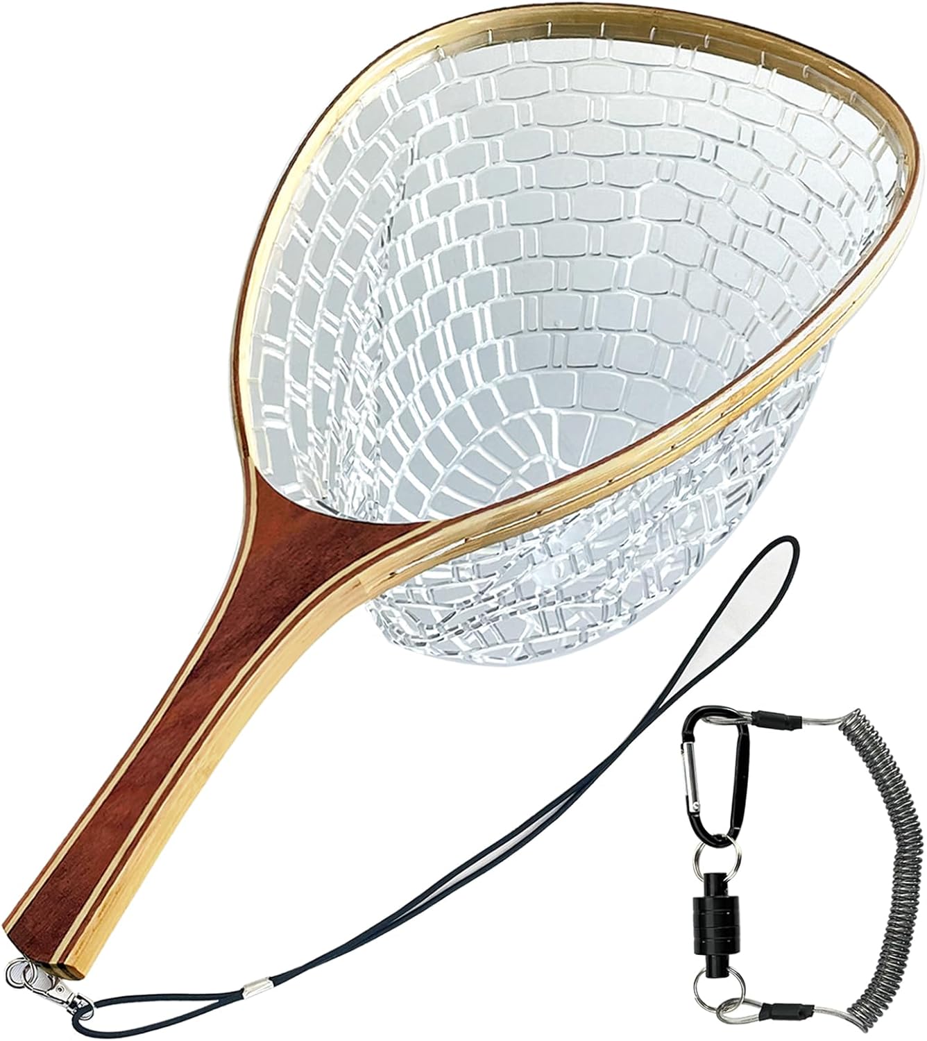 Fly Fishing Net Landing Trout Net Bass Soft 23.62in/20inch Rubber Catch and Release Fish Net with Wooden Handle Frame Magnetic Fly Fishing Accessories Fly Fish Net - Image 9